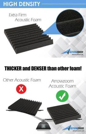 Arrowzoom Acoustic Panels Sound Absorption Studio Soundproof Foam - Wedge Tiles - 25 x 25 x 5 cm